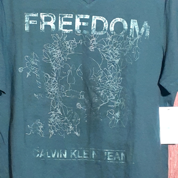 SOLD! CALVIN KLEIN JEANS FREEDOM T-SHIRT WOMENS SZ L SHORT SLEEVE LOGO DARK GRAY - Picture 4 of 9